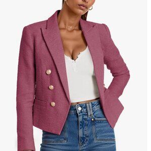 NWOT Cropped Double Breasted Tweed Rasberry Blazer